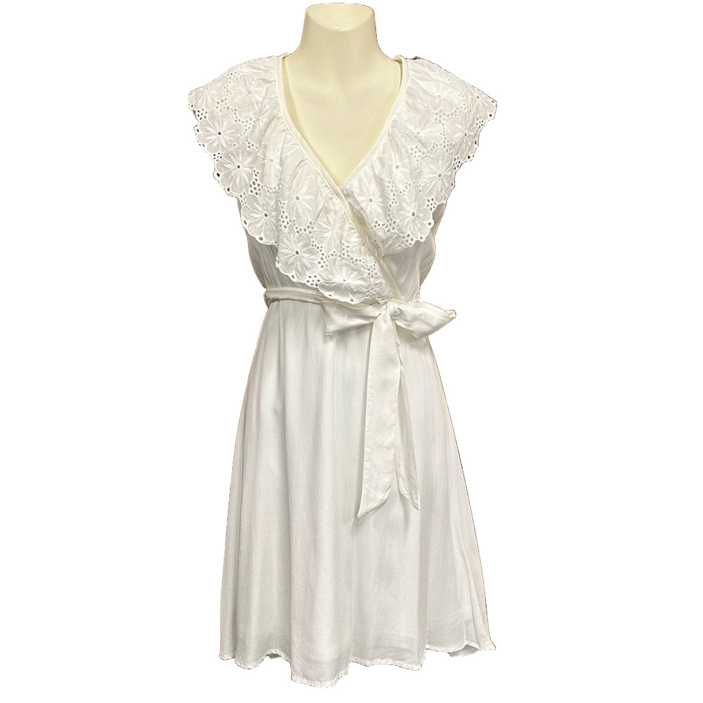 Morrisday Marina white eyelet lace collar sleeveless summer dress Medium NWT